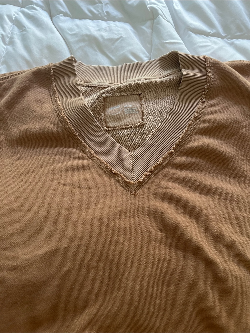 aerie Cream V-Neck Sweatshirt with Branded Patch